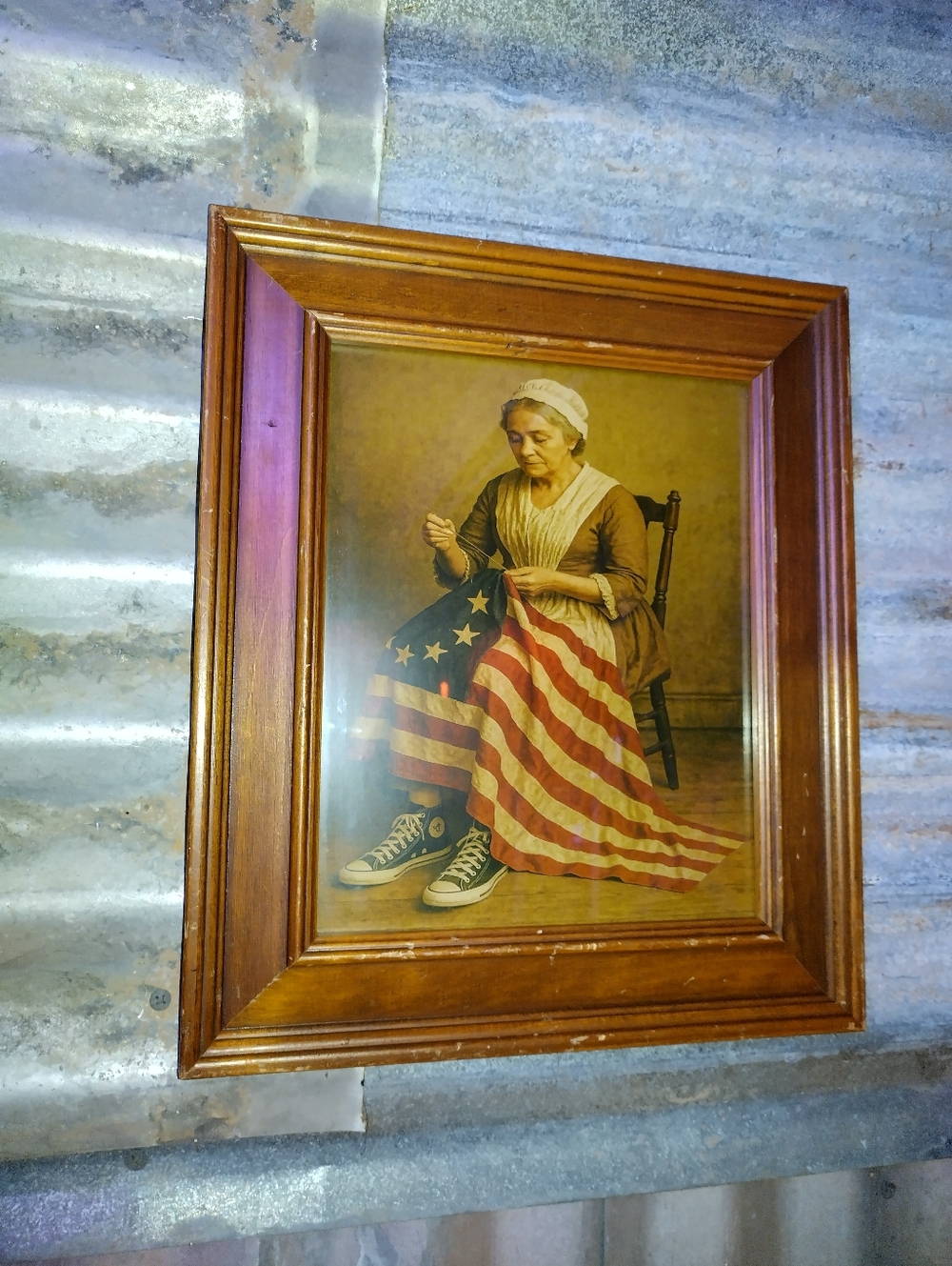 Betsy Ross In Chuck Taylors Vintage Americana Framed Art Print By Neon Nicho